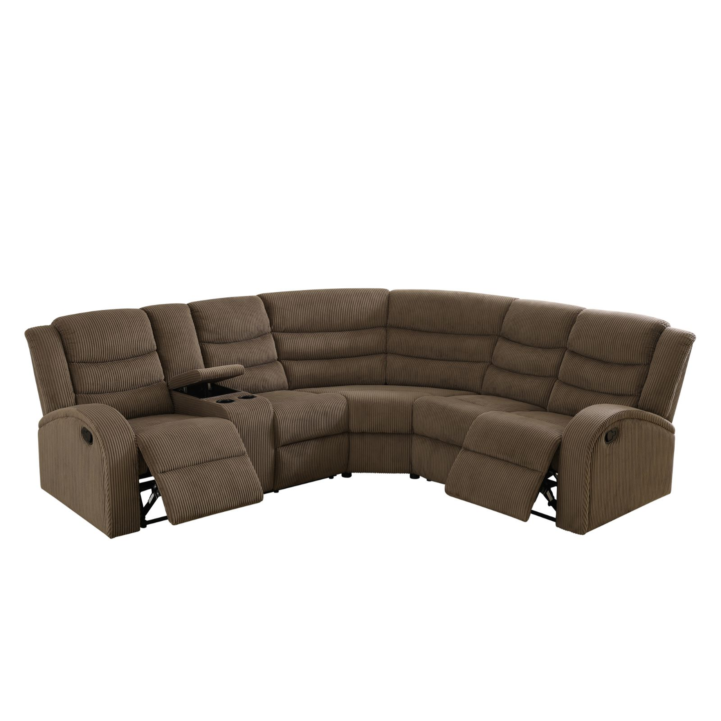 Brown Stripe Fabric Living Room 3-Piece Recliner Intelligent Sofa Set