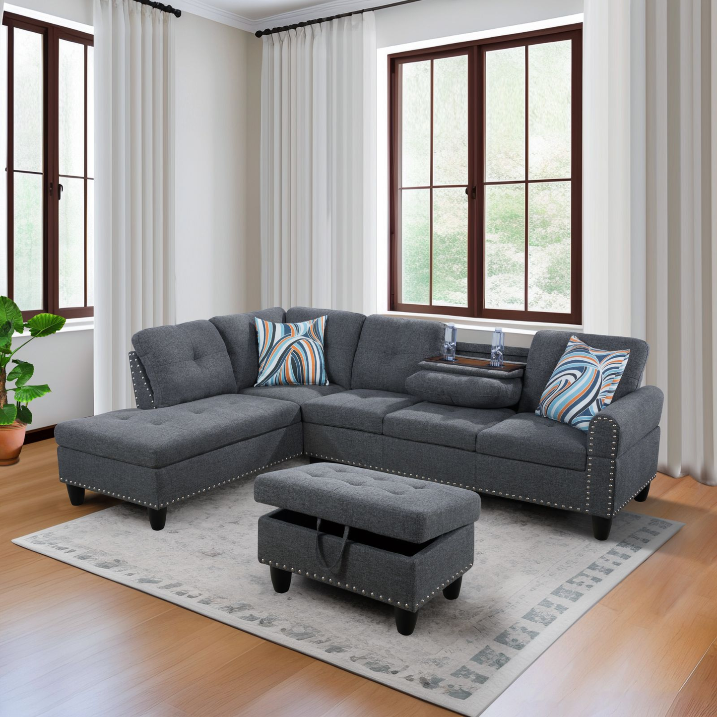 Grey Linen 3-Piece Sofa Set Living Room Sofa