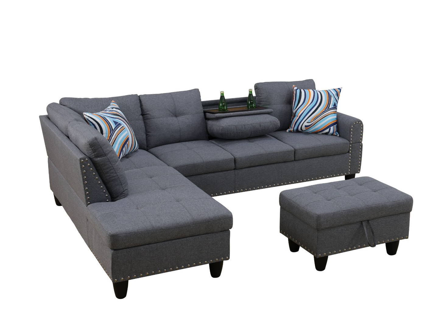 Grey Linen 3-Piece Sofa Set Living Room Sofa