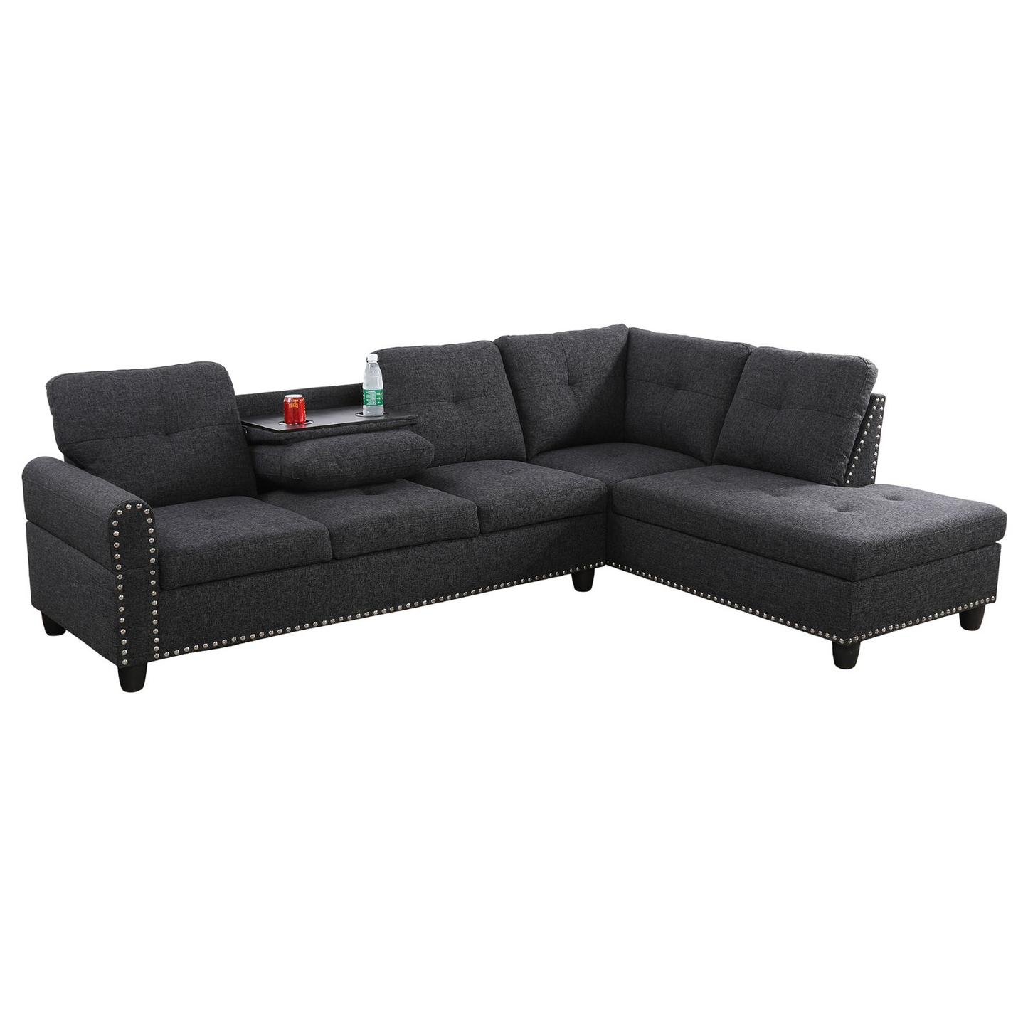 Black Grey Linen 3-Piece Sofa Living Room Sofa Set