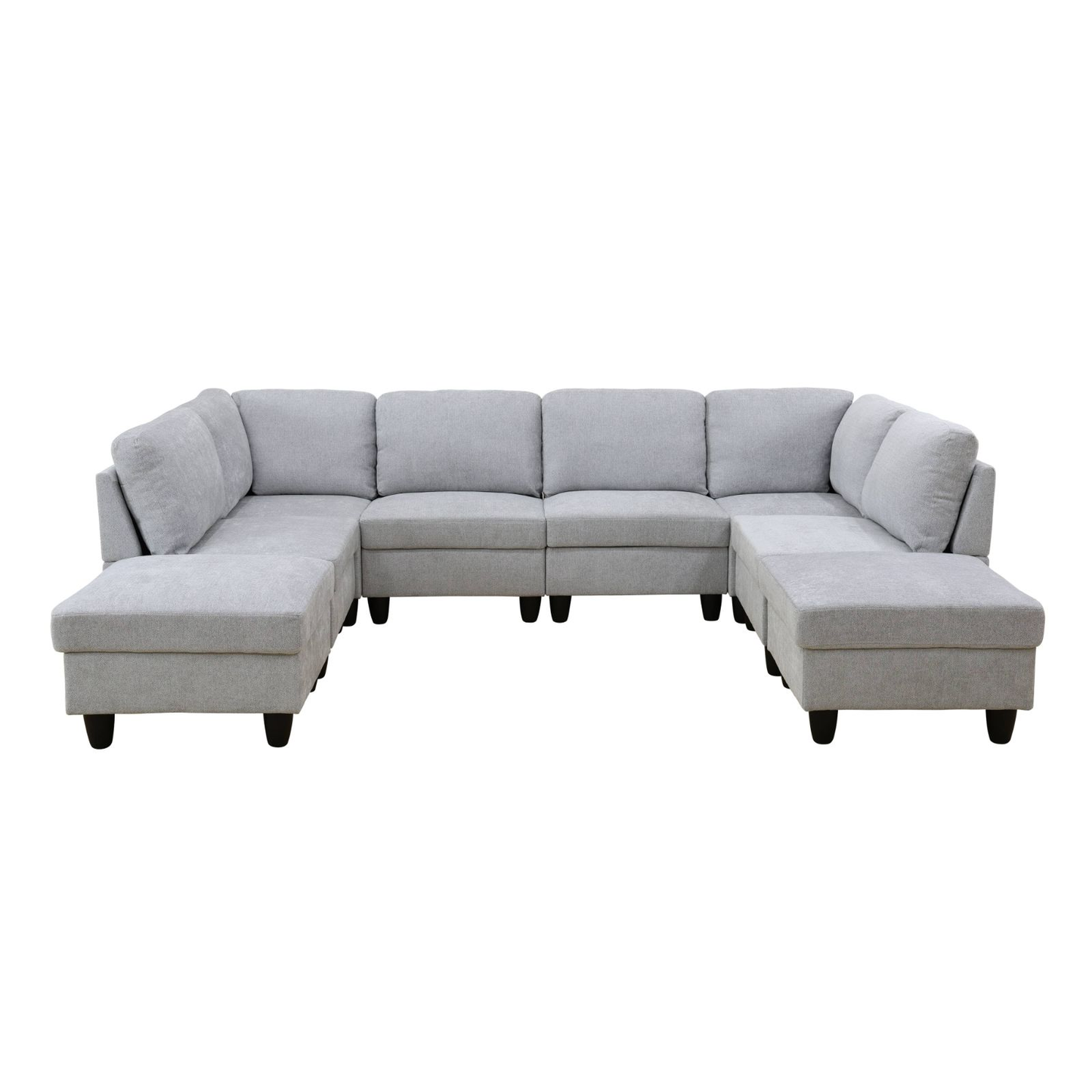 Grey White Flannel 8-Piece Living Room Sofa Set