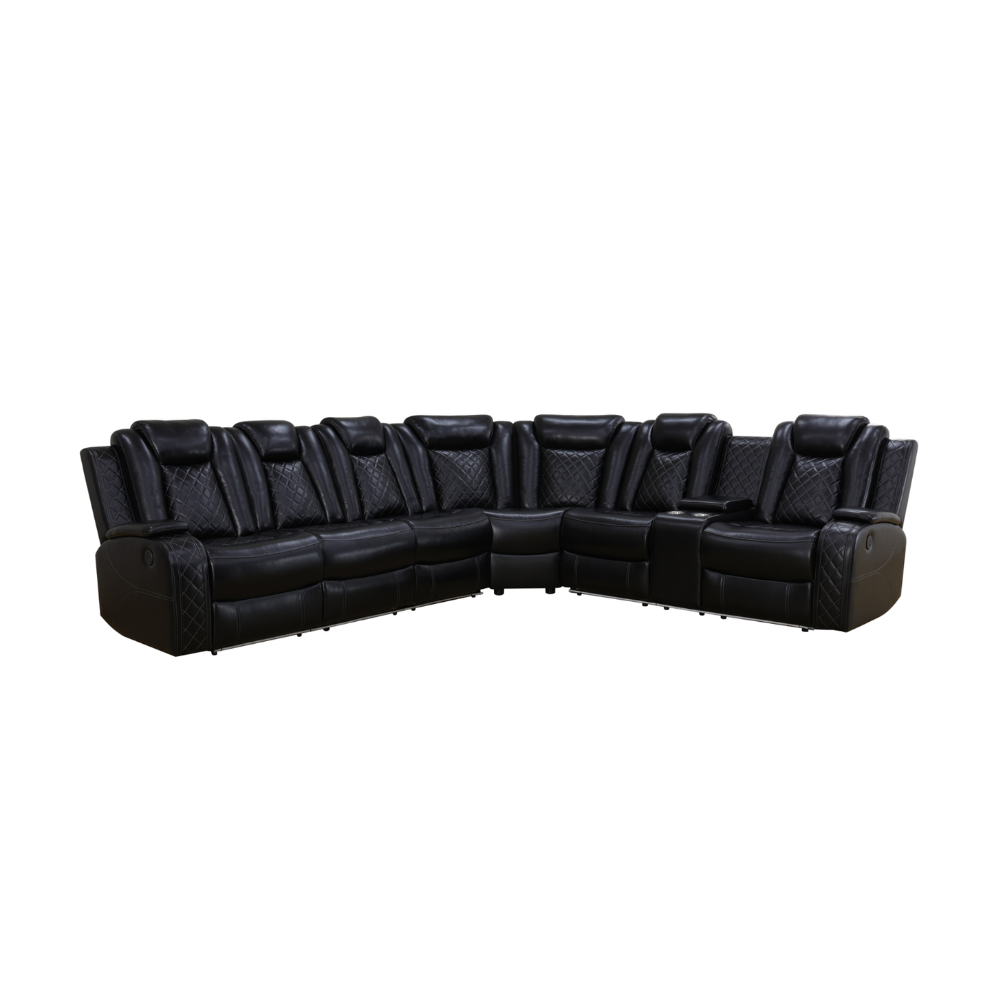 Black Breathing Leather 3-Piece Living Room Recliner Sofa