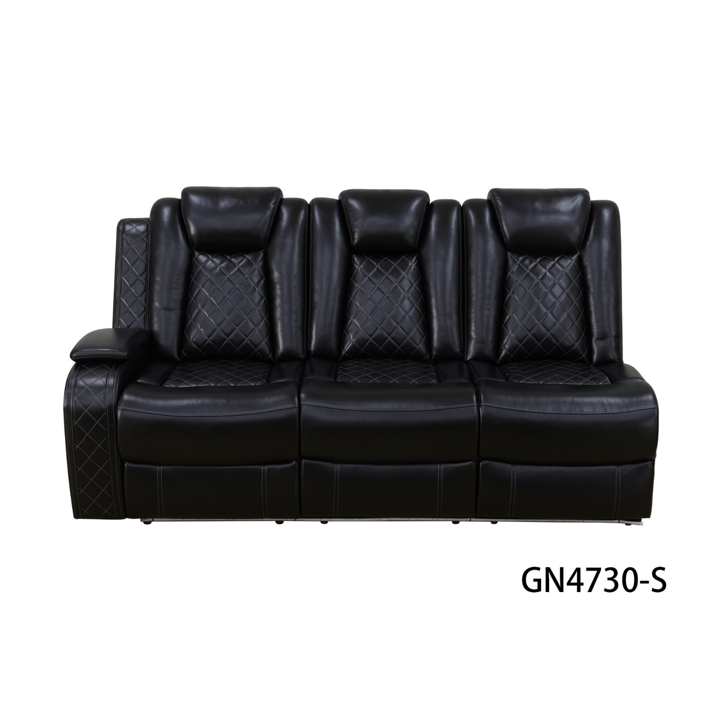 Black Breathing Leather 3-Piece Living Room Recliner Sofa