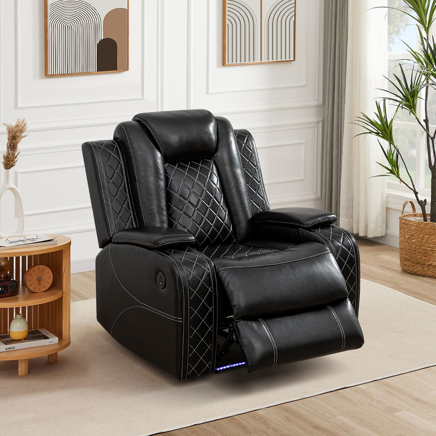 Black Breathing Leather 3-Piece Living Room Recliner Sofa Set