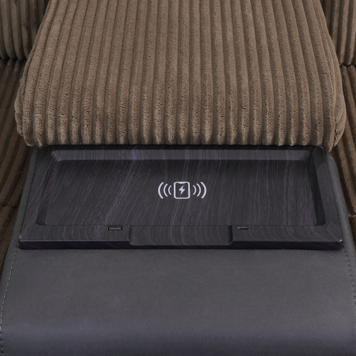 Brown Stripe Fabric & Black Technical Fabric Living Room 3-Piece Recliner Intelligent Sofa Set