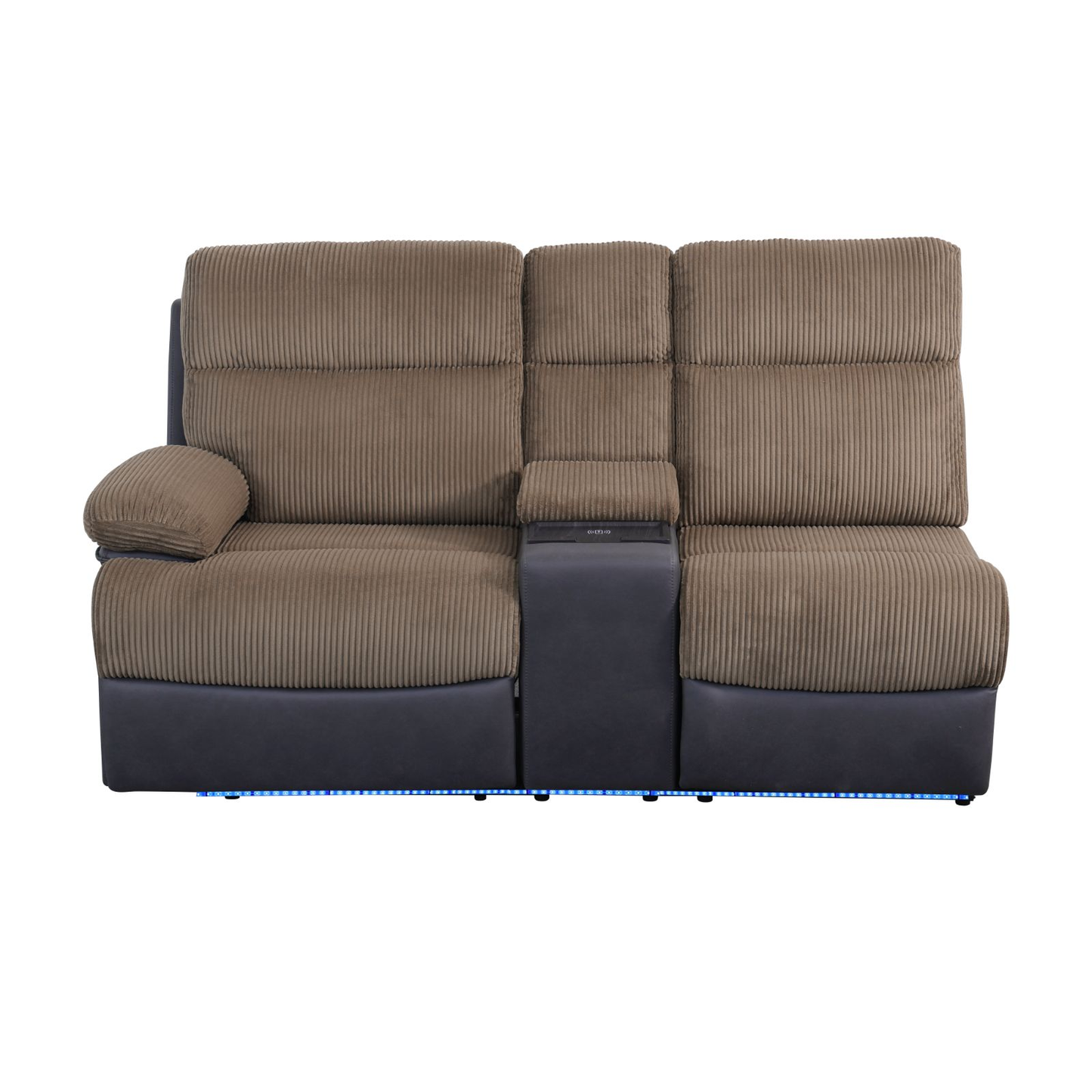 Brown Stripe Fabric & Black Technical Fabric Living Room 3-Piece Recliner Intelligent Sofa Set
