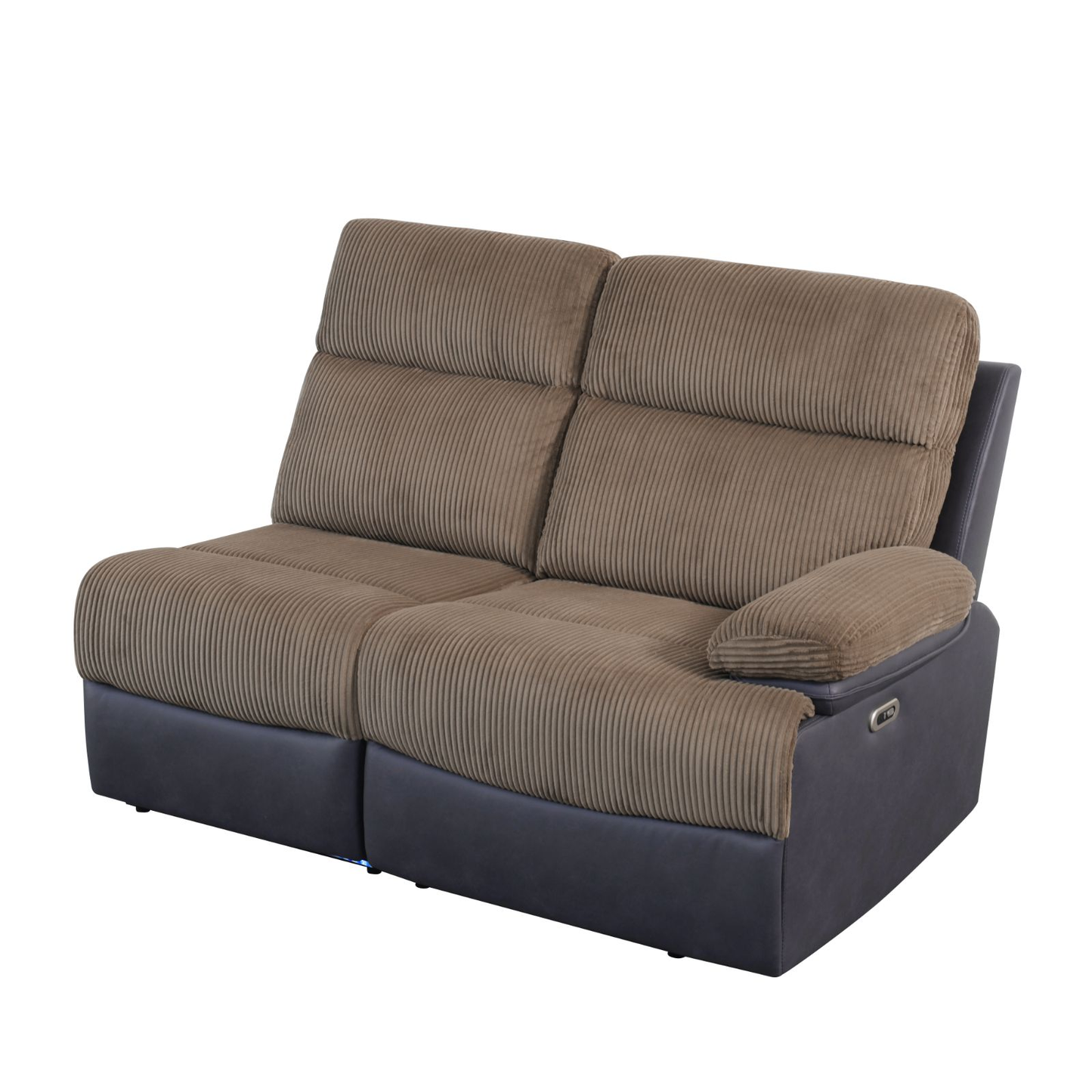 Brown Stripe Fabric & Black Technical Fabric Living Room 3-Piece Recliner Intelligent Sofa Set