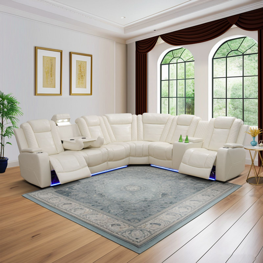 Off-white Breathing Leather 3-Piece Living Room Recliner Sofa set