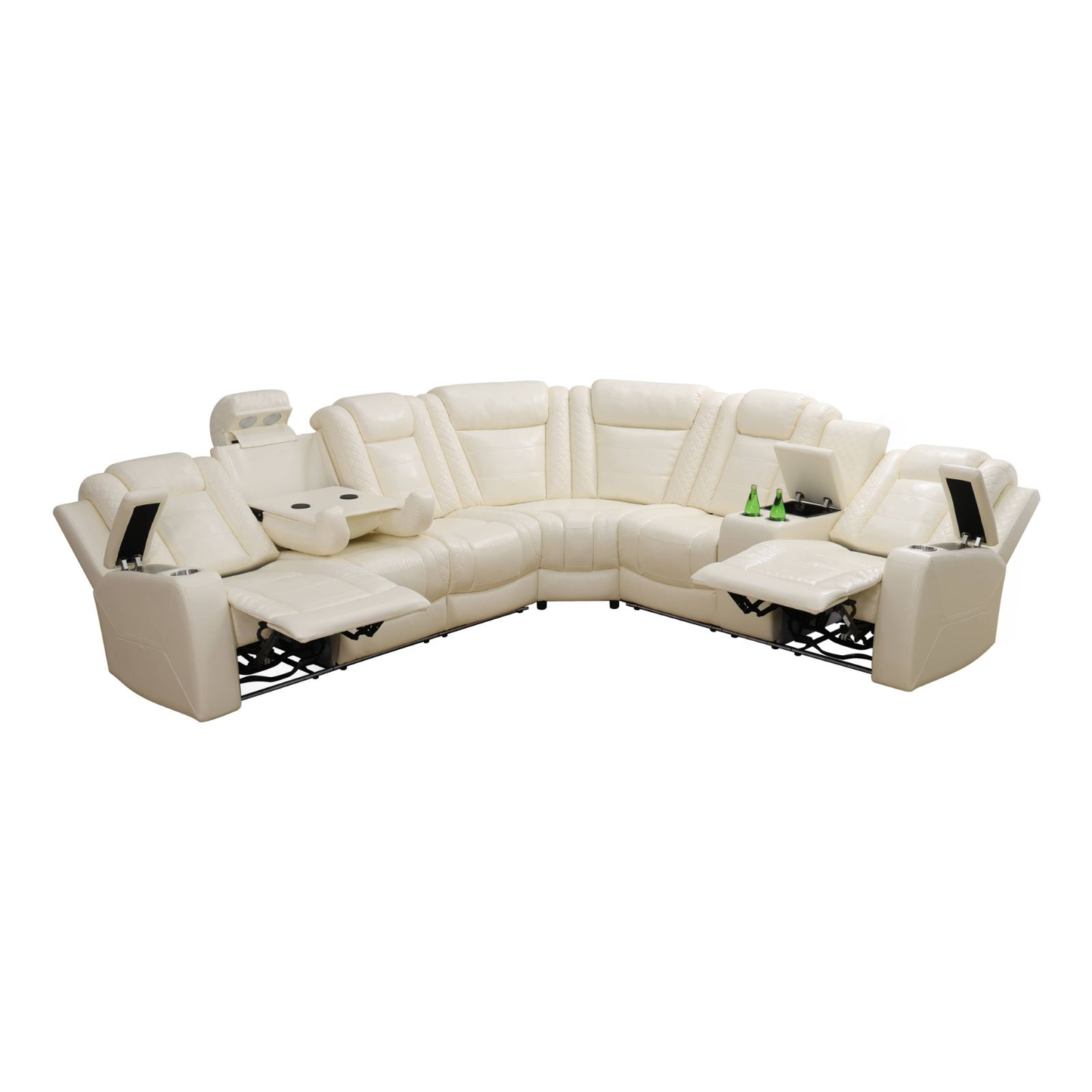 Off-white Breathing Leather 3-Piece Living Room Recliner Sofa set