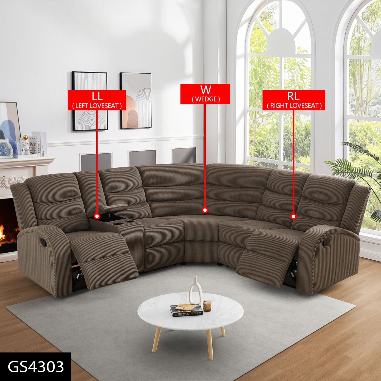 Brown Stripe Fabric Living Room 3-Piece Recliner Intelligent Sofa Set