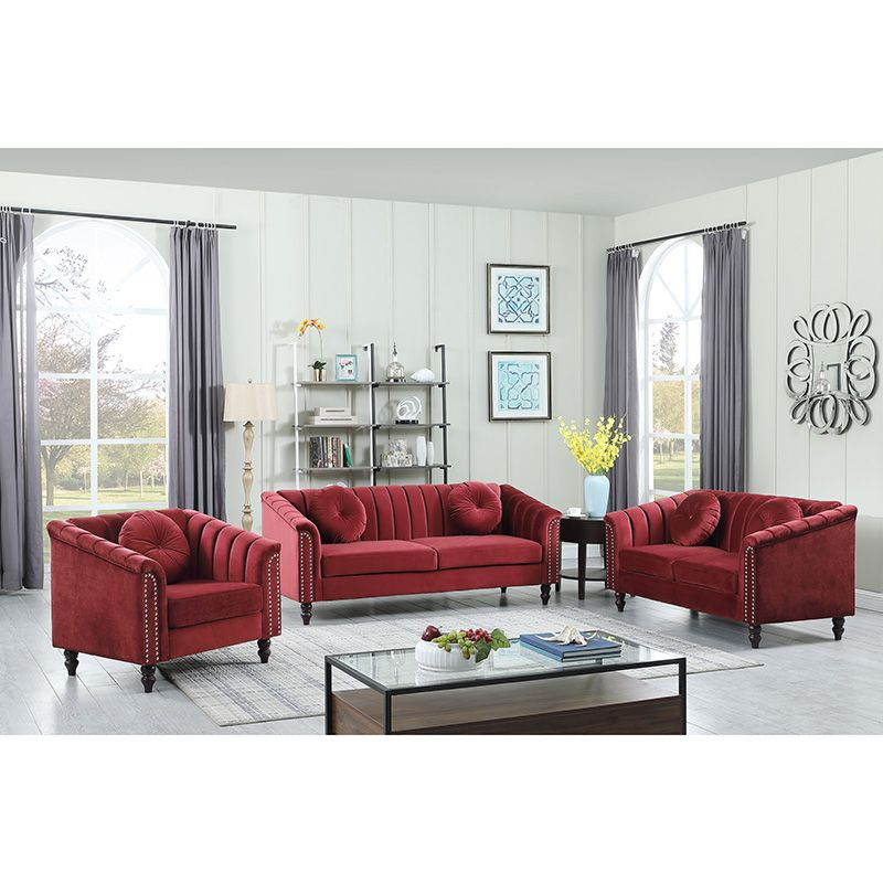 Red Microfiber 3-Piece Couch Living Room Sofa Set