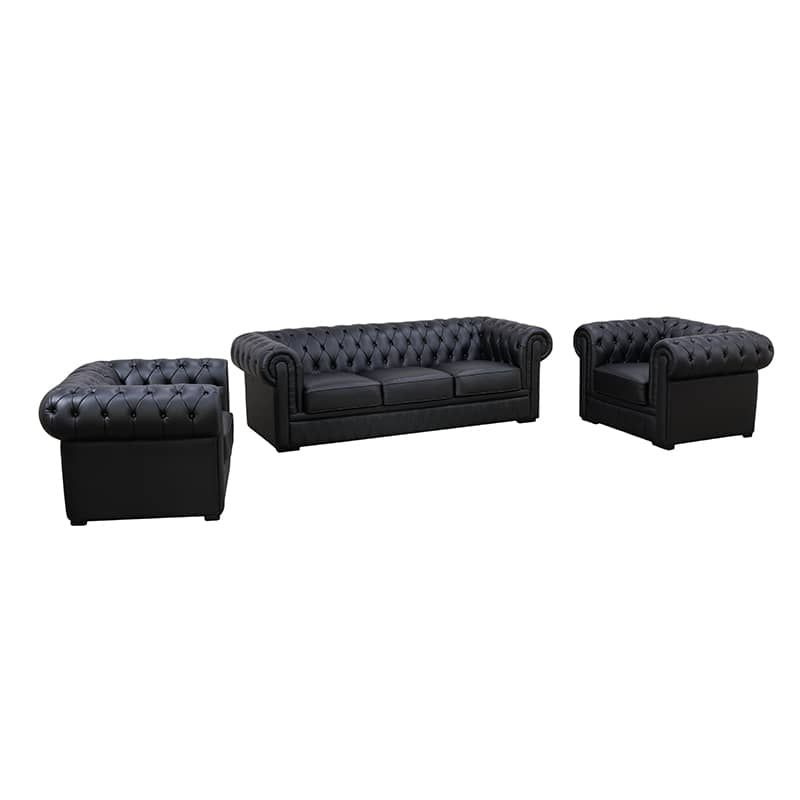 94.5 Black Cow Top Leather 3-Piece Living Room Sofa Set