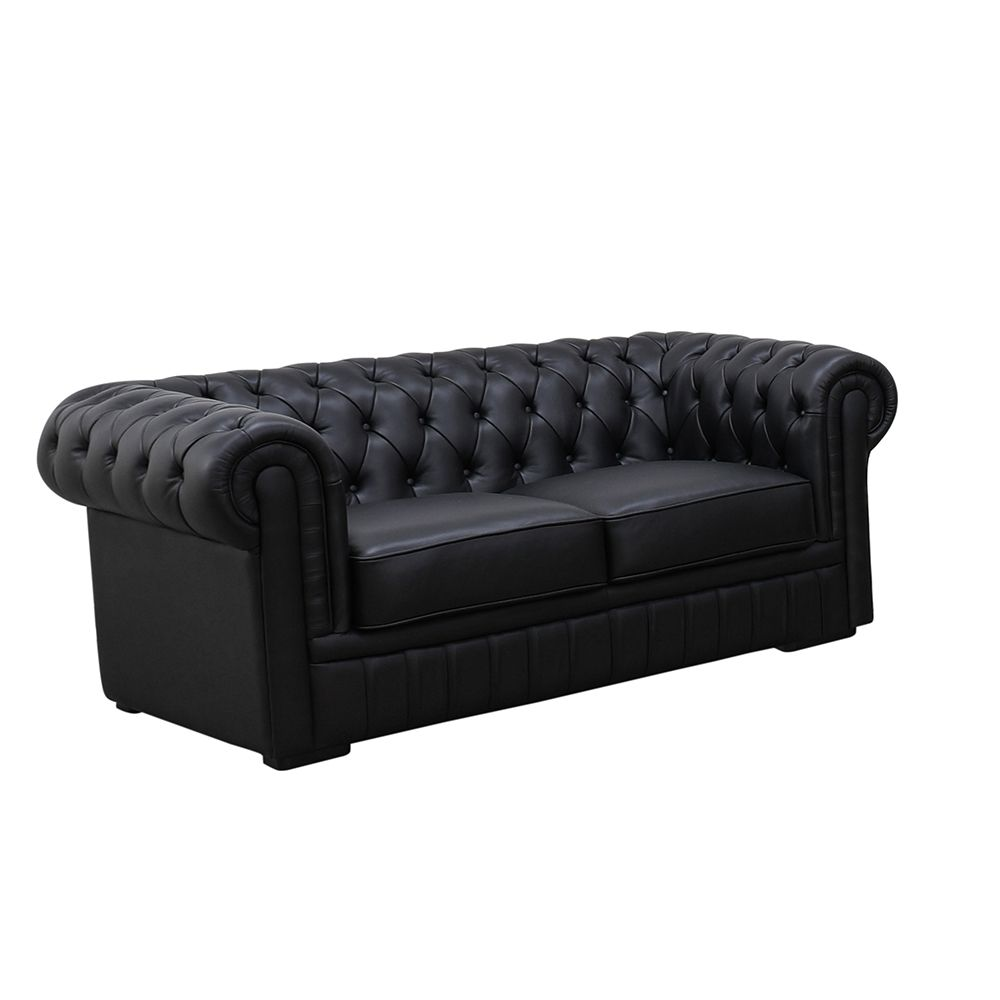 94.5 Black Cow Top Leather 3-Piece Living Room Sofa Set